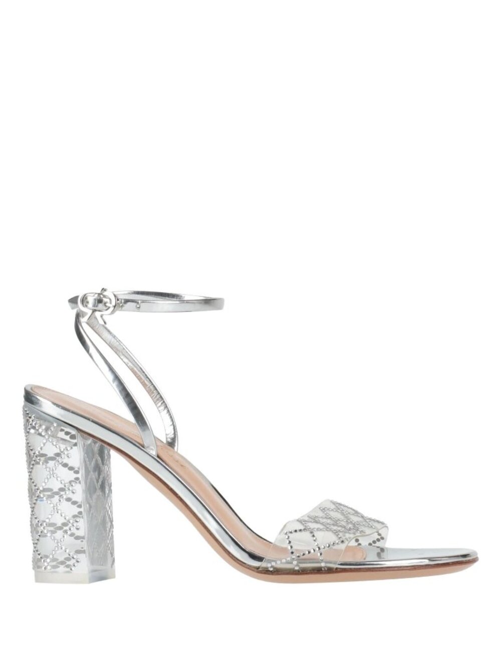 Gianvito Rossi Silver Patent Leather & PVC Rhinestone Sandals